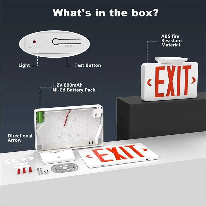 [NEW!A25P】 Red Exit Sign, LED Emergency Exit Light With Battery Backup, Hardwired Exit Signs With Emergency Lights 2Pack