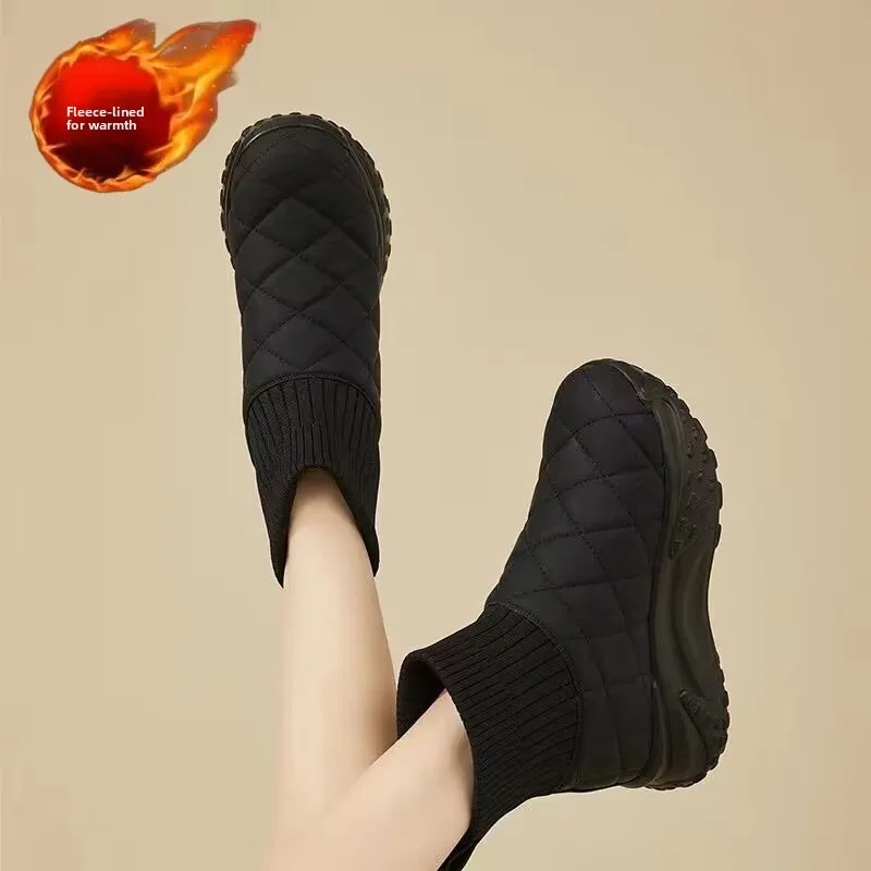 

Women's Winter Thick Bottom Short Snow Boots Fleece Lined Flat Bottom Warm Sock Boots Casual Style EVA Material Rubber Sole