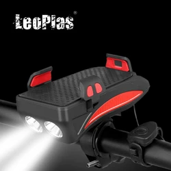 LeoPlas 319 Bicycle Headlight Power Bank Front Bike Head Light Phone Holder Cycling Head Lamp Rechargeable Cycle Headlamp