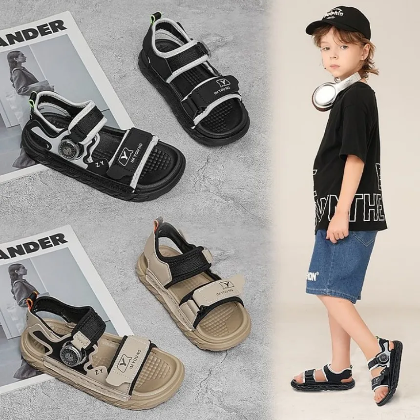 Boy's casual sports sandals, 2026 summer new style, featuring air cushioned beach soft sole design. Simple and versatile.