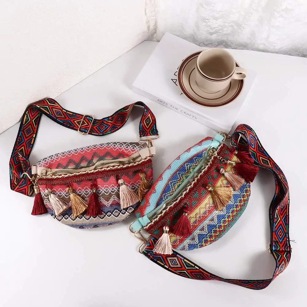 Casual Koreaanse Stijl Geweven Handtas All-Match Geometrische Franje Heuptasjes Damestas Bohemian Schoudertas Met Grote Capaciteit