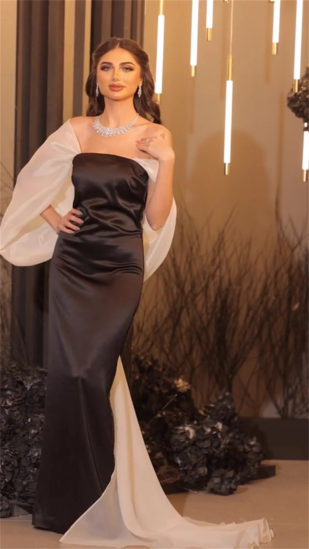 Vestidos de noite sem alças com arcos para mulheres, escova simples de sereia, vestido cetim para ocasiões formais, baile de formatura de garota negra