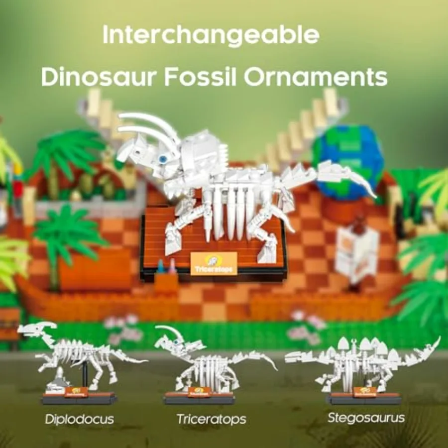 Mini Building Set for Adults Dinosaur Museum Toy with LED Light Jurassic World Dino Fossils Building Block Kit Architecture Mod - view 3