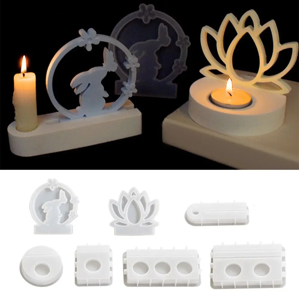 イースターウサギ蝶キャンドルホルダー型透明 DIY シリコーン型セラミック石膏蓮の花樹脂キャンドルホルダー金型