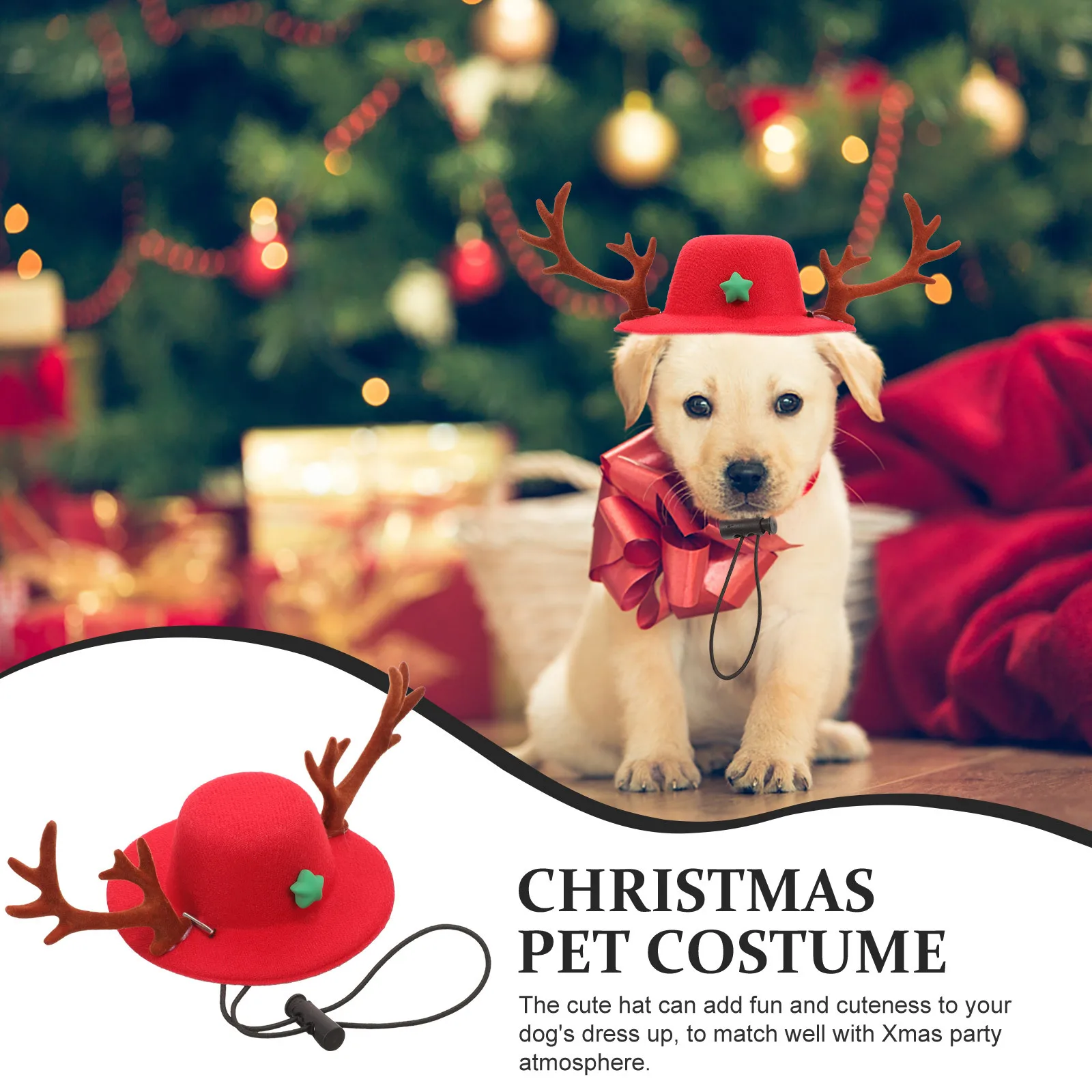 

Reindeer Antler Pet Hat Christmas Pet Costume Dog Cat Lightweight Xmas Party Cap Adjustable Elastic Cat Hat Xmas Dog Cap