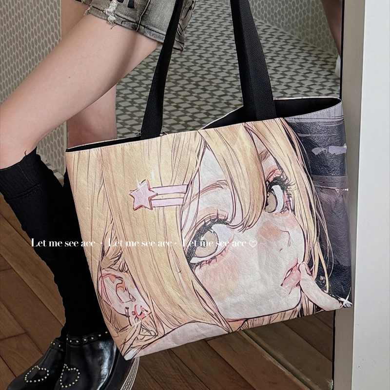 

Anime Girl Print Tote Bag Reusable Dupont Paper Shoulder Bag With Double-sided Design Large Capacity Handbag For Daily Commute