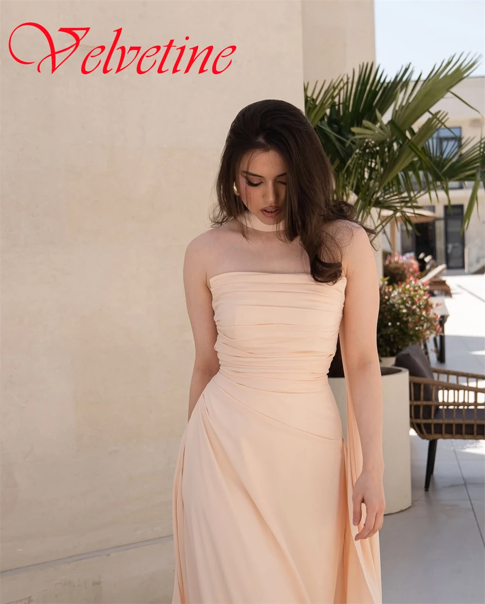 Customized Elegant Strapless Sleeveless Evening Dress High Quality Chiffon Homecoming Dresses Temperament Ribbons Party Gowns