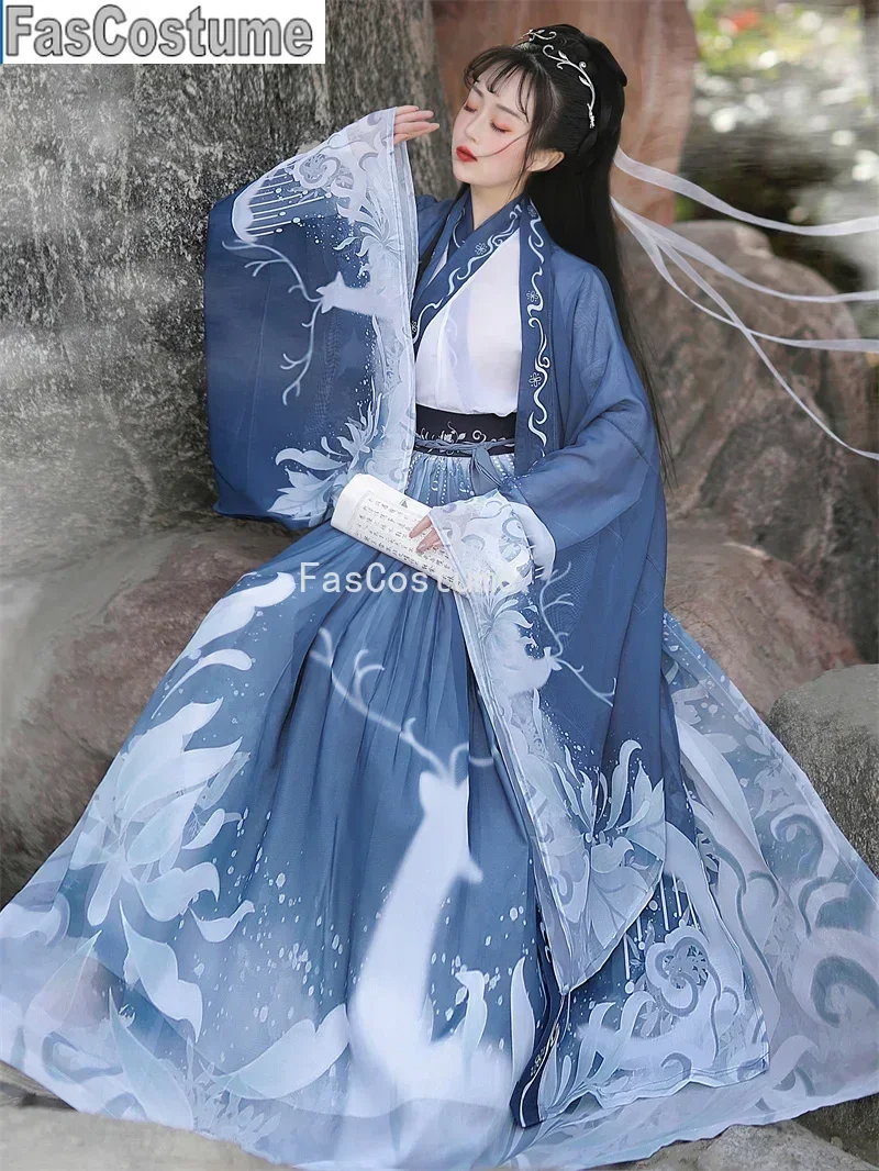 

Оригинальный ханьфу, 3 шт., древний китайский костюм, женская одежда, традиционные танцевальные костюмы ханьфу, народное сказочное платье для выпускного