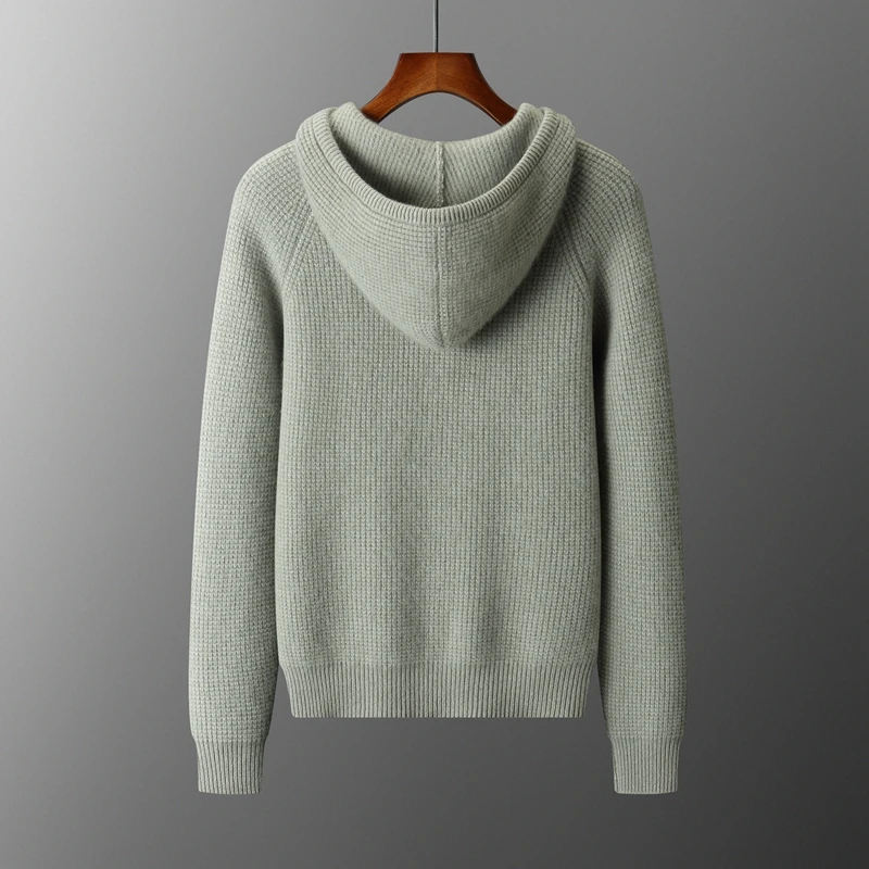 Suéter de cachemira pura 100% de gofre grueso, prendas de punto con capucha para hombre, sudadera holgada con manga raglán, suéter versátil