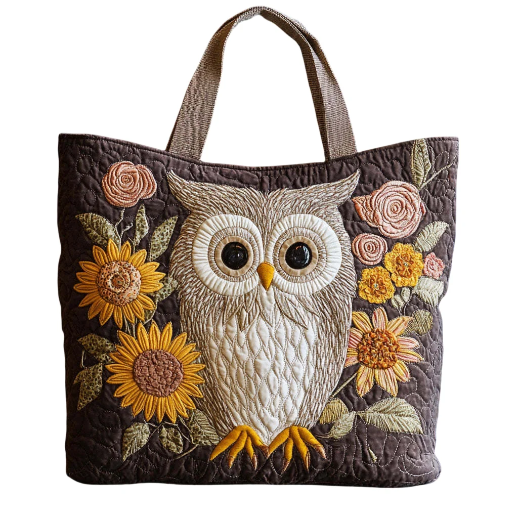 Vintage Owl Sunflower Quilted Tote Bag Sturdy Reusable Grocery Bag Large Capacity Handbag for Shopping Travel Gift