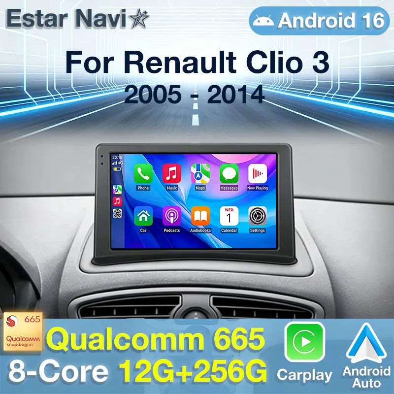 Android 16 Car Radio For Renault Clio 3 2005-2014 GPS Multimedia Player Navi Wireless Carplay Auto DSP Head Unit RDS Video Audio