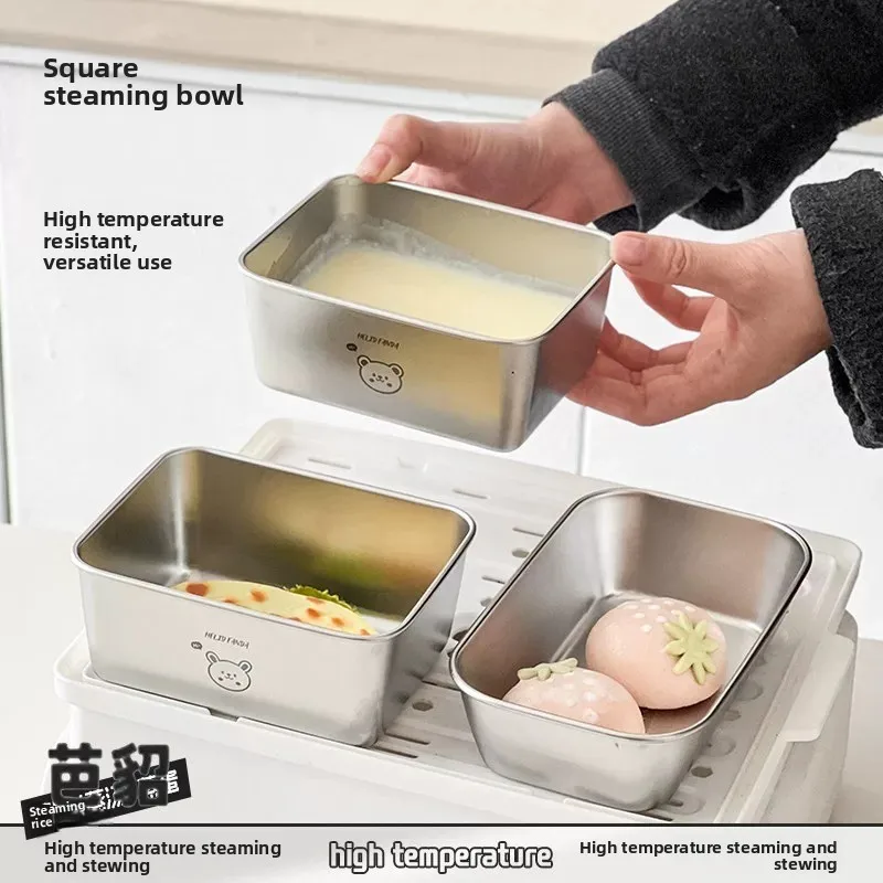 

Food Grade 304 Stainless Steel Steamed Bowl Rectangular Fridge Special Proof Drop Freshness Box with Lid High Temperature Res...