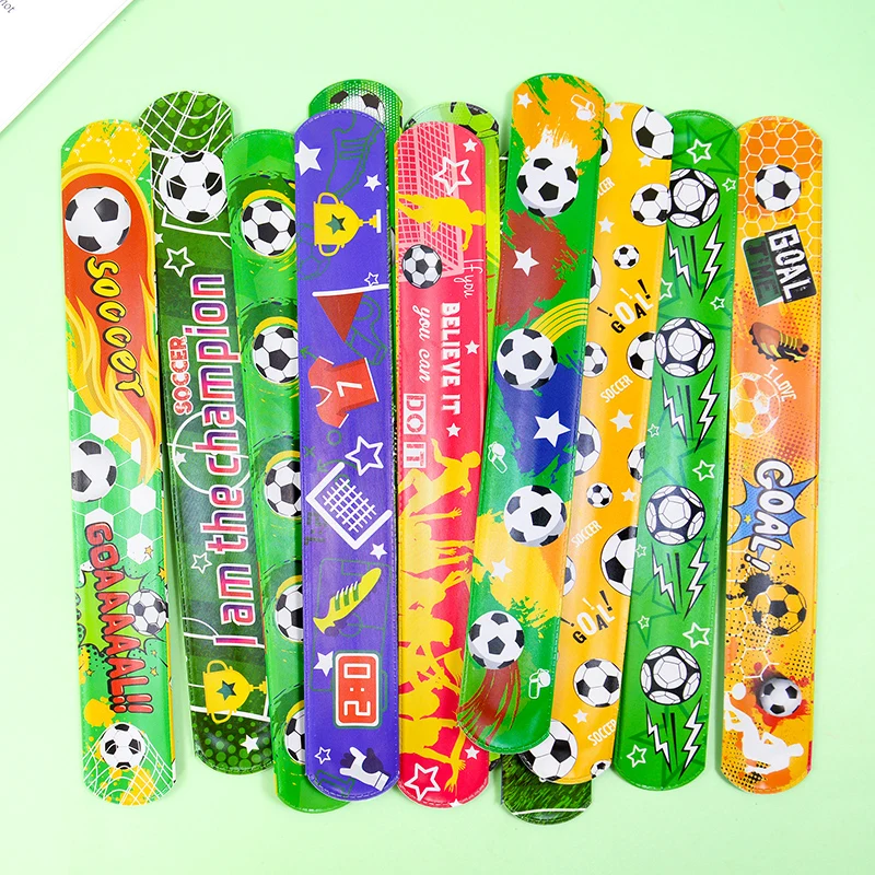12pcs Football Slap Bracelets Soccer Ball Wristband Sports Theme Party Supplies Boy Kids Toys Birthday Party Favors Small Gifts