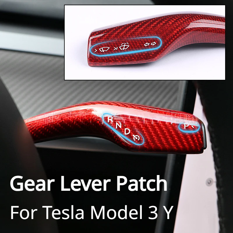 Real Dry Carbon Fiber for Tesla Model 3 Y Gear Lever Patch 3K 240G Handmade Steering Wheel Gear Shift Cover Wiper Accessories