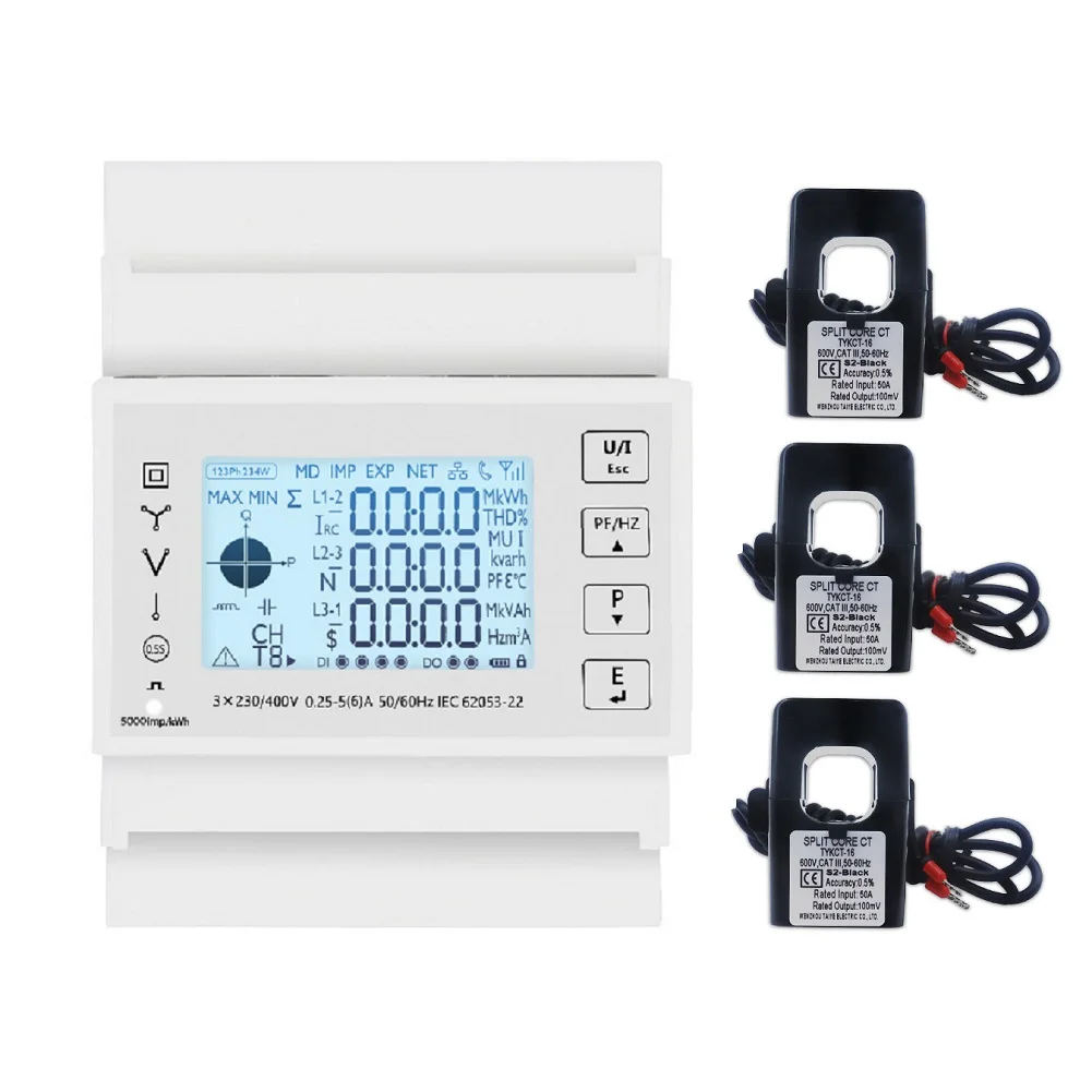TAC4300CT Three Phase Energy Meter For RS485 DIN Rail Multifunction Electricity Monitor With For CT For Industrial Power Usage A