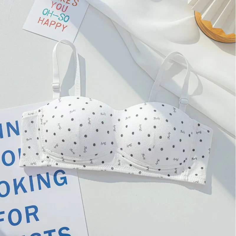 새로운 여자 폴카 도트 고등학생 강철 반지가 없는 여성을 위한 끈이 없는 속옷은 처진 방지 얇은 브래지어를 수집합니다