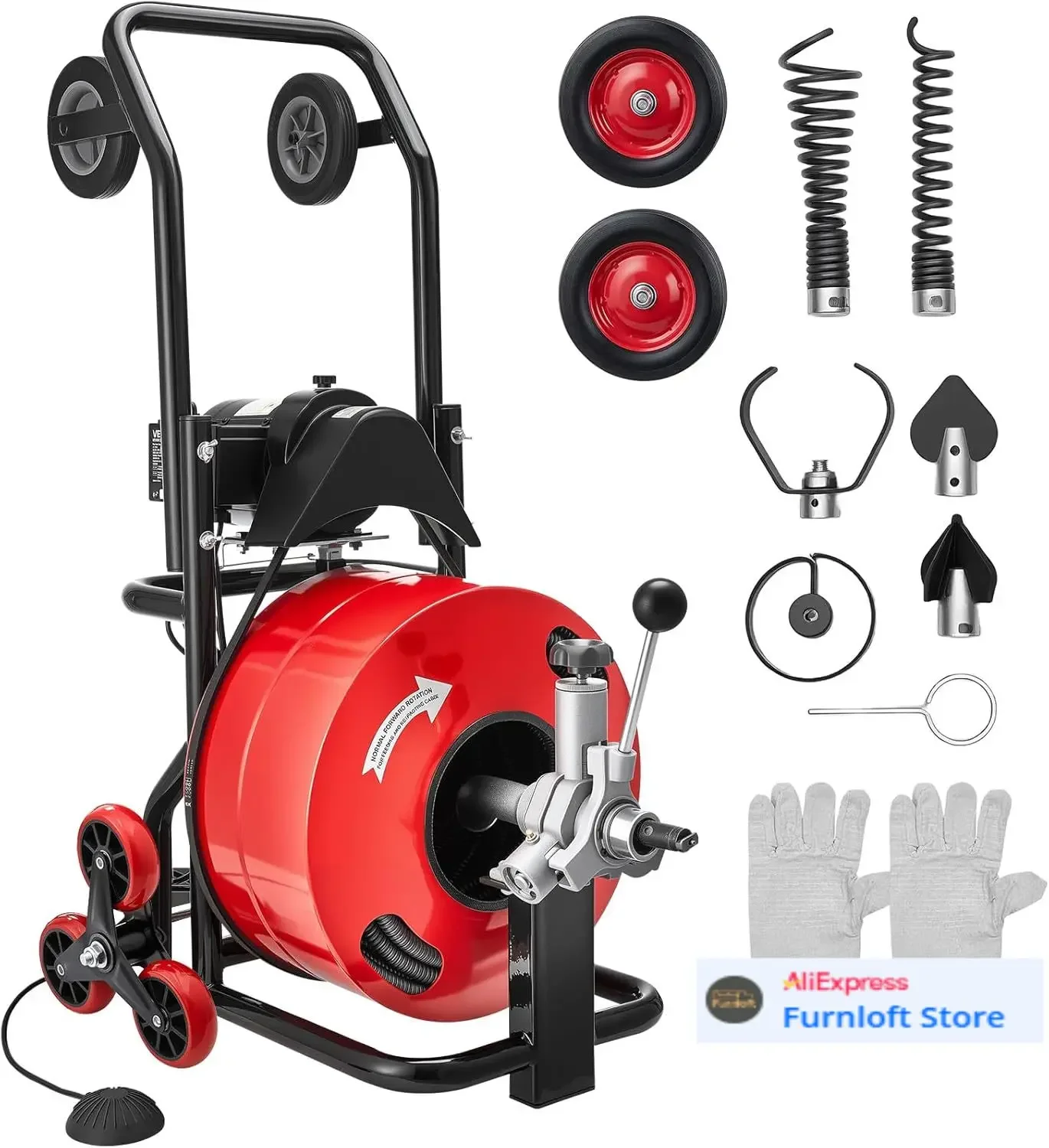 Drain Cleaner Machine 100 FT x 3/4 Inch, Auto Feed Sewer Snake Auger, Portable Drain Cleaning Machine with Multi-Wheel