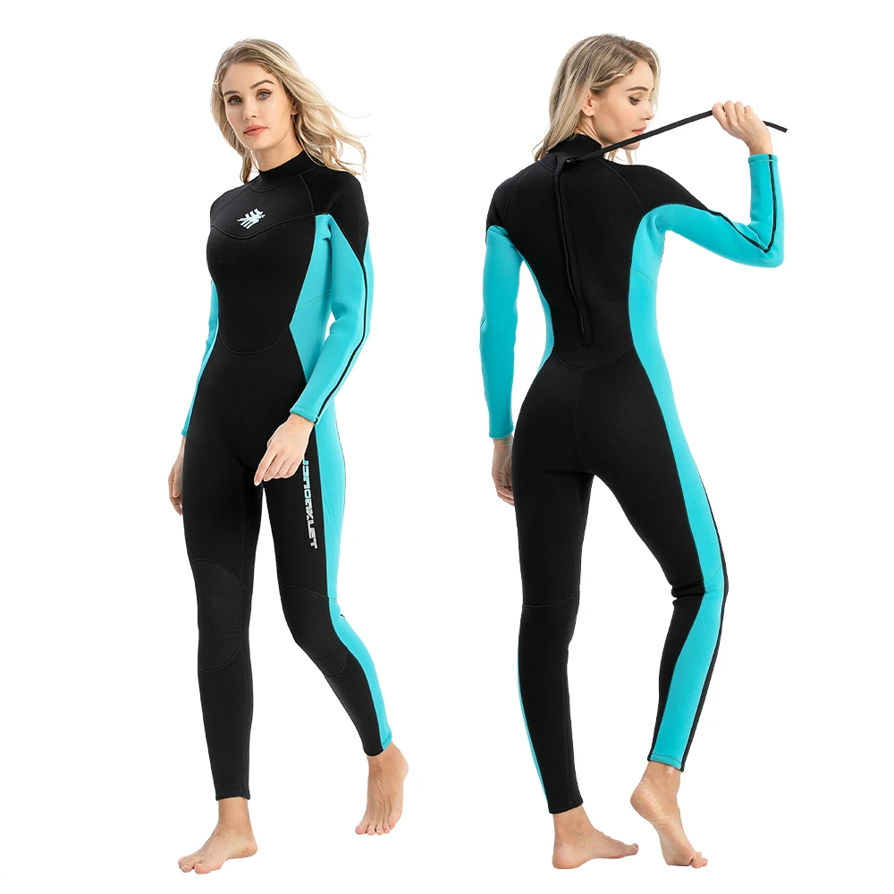 女性用ネオプレンアンチクラゲウェットスーツ、防寒、暖かいシュノーケリングスーツ、ワンピースバックジッパー、水泳、ドリフト、サーフィン、3mm