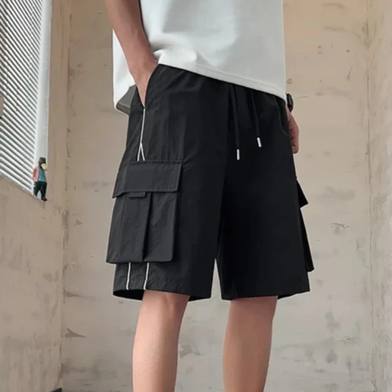 

High Street Men's Cargo Shorts Quick Dry Ice Silk Multi-Pocket Short Workwear Pants Loose Fit American Style Streetwear Shorts