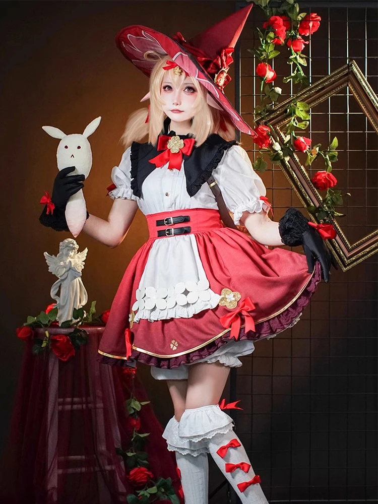 ROLECOS Klee Cosplay Costume Genshin Impact Little Witch Klee Cute Dress Women Halloween Carnival Party Costume with Hat