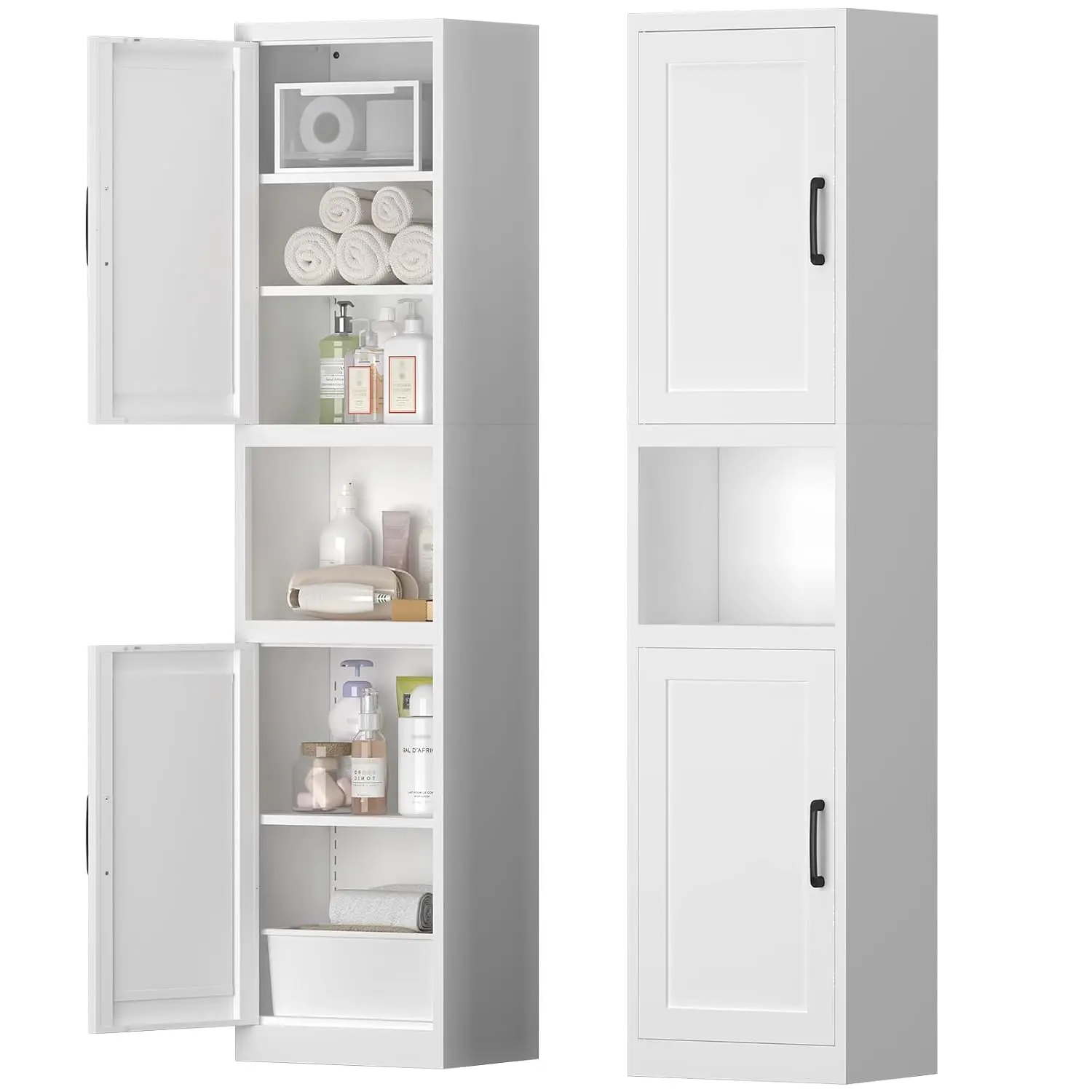 Tall Slim Bathroom Cabinet 3 Adjustable Shelves 2 Doors Narrow Floor Storage Bathroom Entryway Kitchen 67
