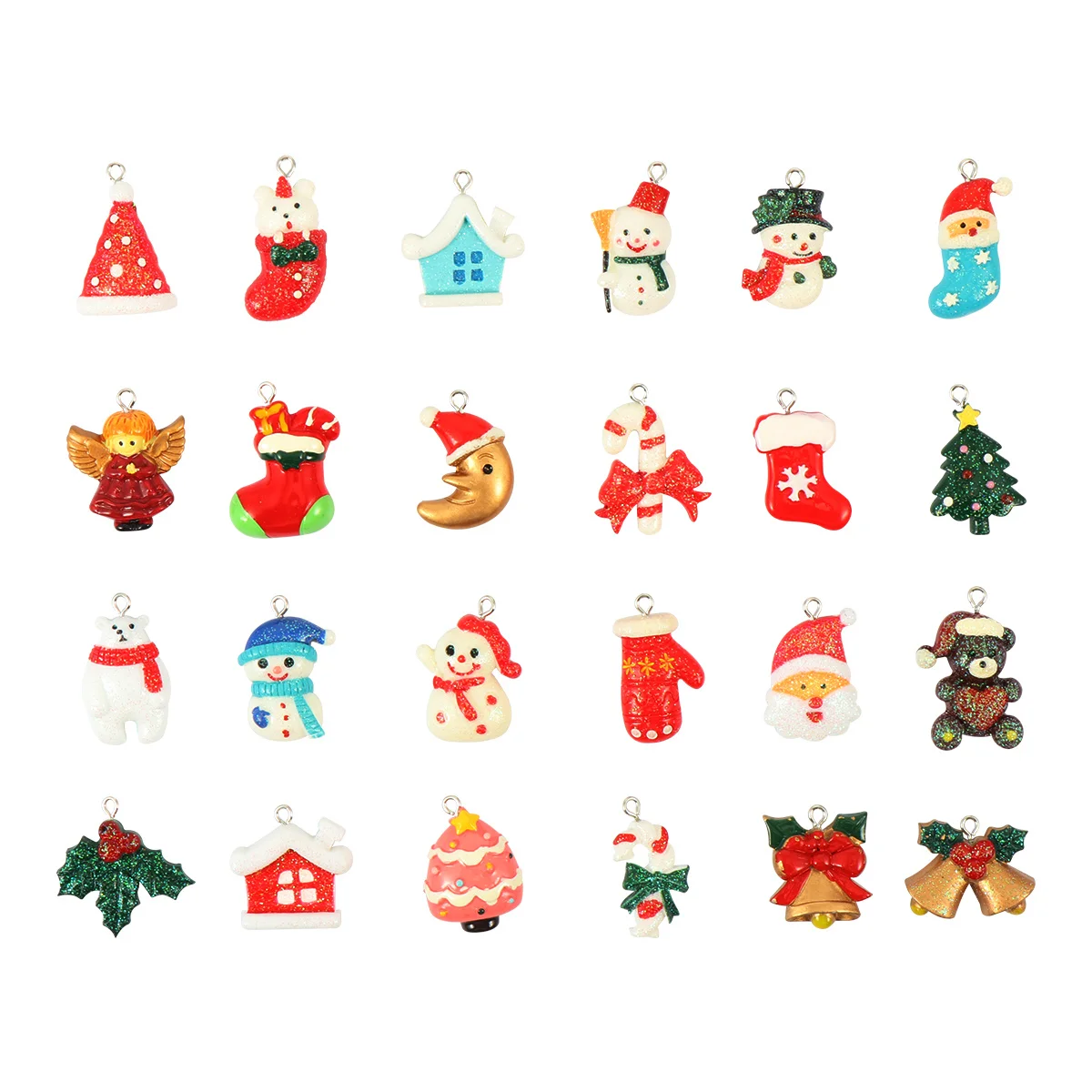 

24Pcs Christmas Glitter Pendants DIY Charms Resin Jewelry Accessories Necklace Earrings Crafts Materials Christmas DIY Charms