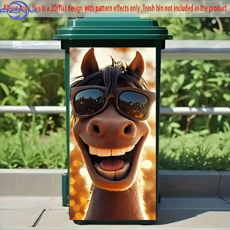 2D 1PC1pc of Trash Can Sticker, × Cm, Featuring a Humorous Horse with Glasses Design. Self-Adhesive Wallpaper for Decorating T