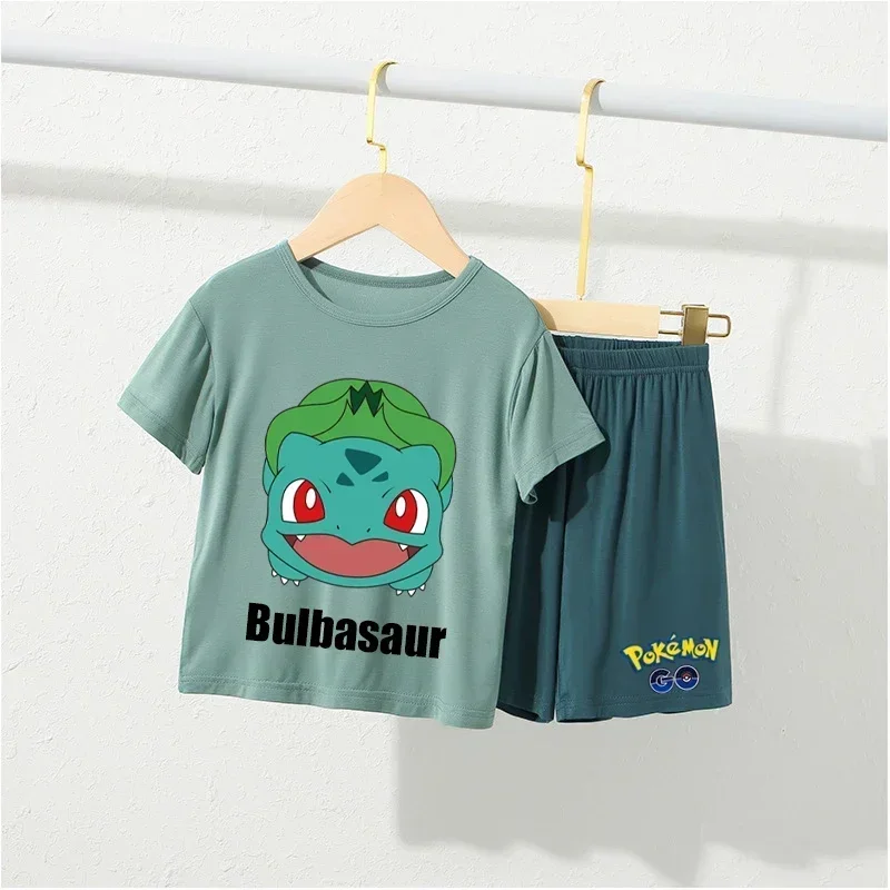 Pokemon Charizard Snorlax Charmander Gengar Pikachu Parent-child Home Clothes Set Modal Kids Thin Short Sleeve Casual Pajamas