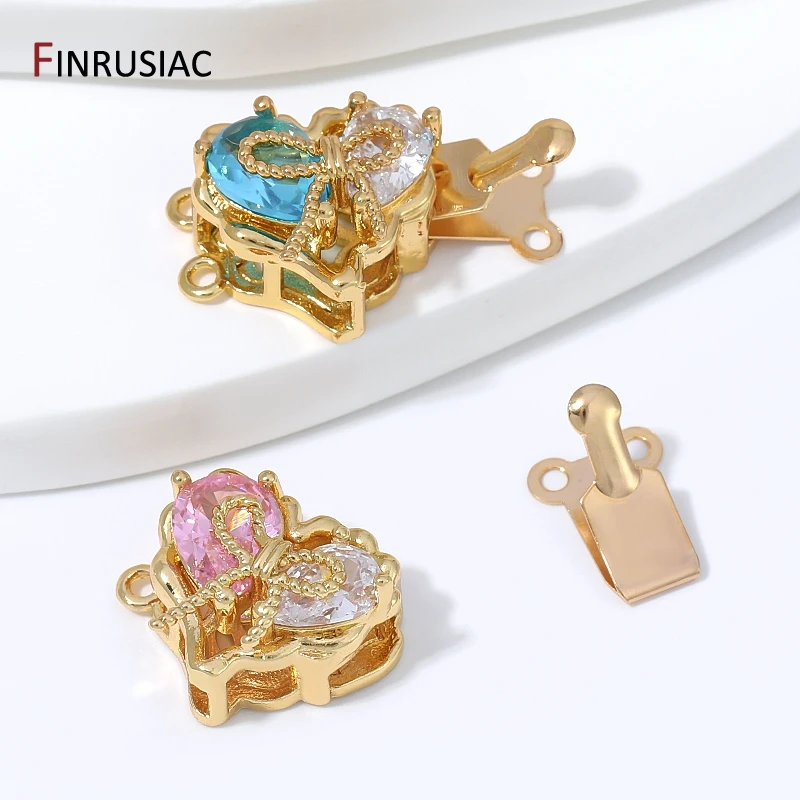 18K Gold Plated Brass Zircon Bow Box Clasps,2 Holes Safety Clasps for Pearl Necklace Bracelet DIY Jewelry Making Findings