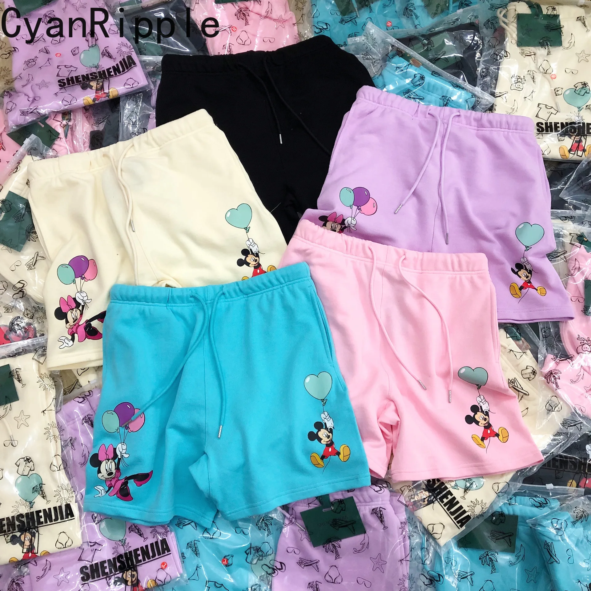 

Age Reduction New Spring Summer Wide Leg Women Shorts All-match Elastic Waist Cute Mickey Printing Students Short Sports Pants