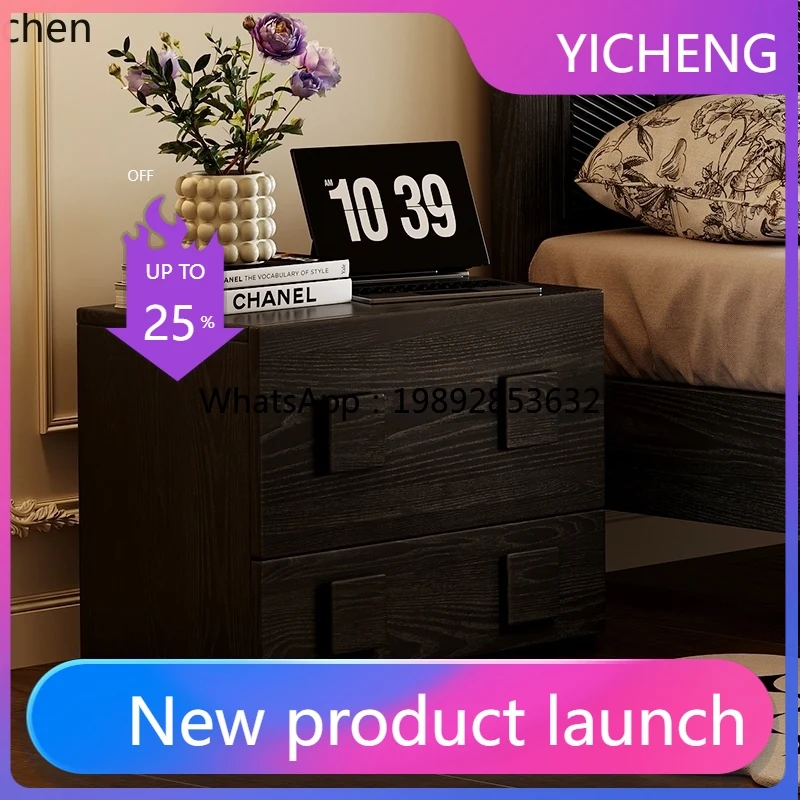

LYY bedside table living room home retro combination small storage cabinet solid wood drawer storage card door cabinet