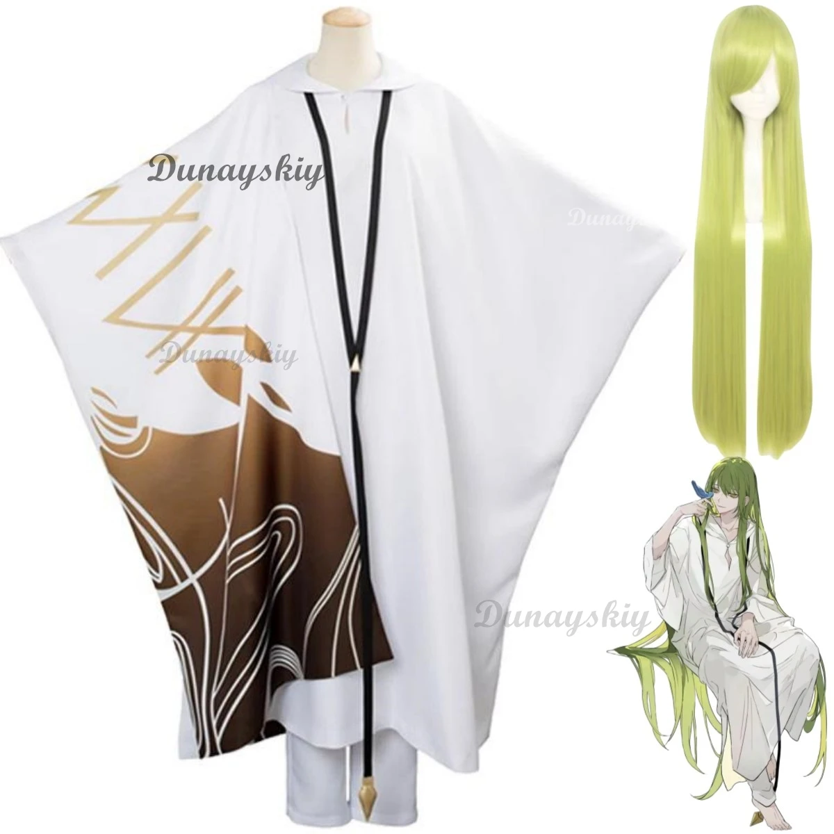 Anime Game Fate/strange Fake -Whispers of Dawn- Enkidu Cosplay Costume Wig White Cloak Uniform Man Woman Masquerade Ball Suit