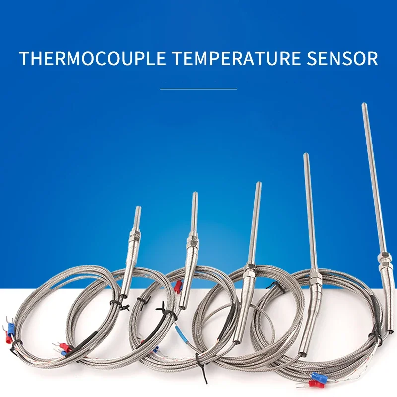

K-Type Thermocouple Probe 50/100/150/200mm, Stainless Steel 0-400°C Sensor with 1/2/3/4/5m Cable, Temperature Probe