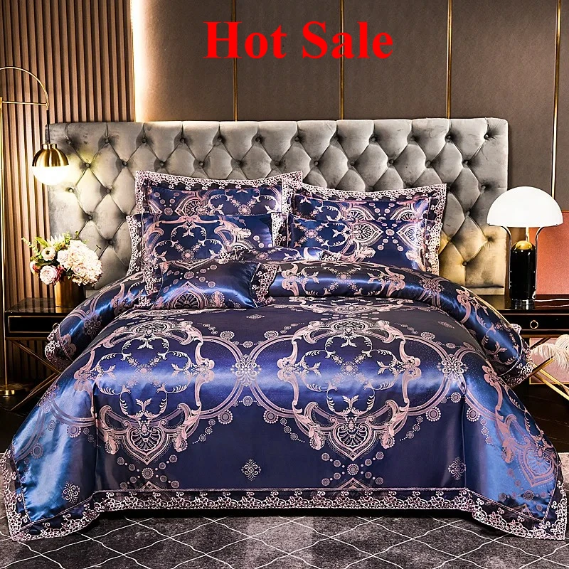 Hot Sale European satin jacquard four-piece set, polished lace lace quilt cover, bed sheet, high-end bedding kit