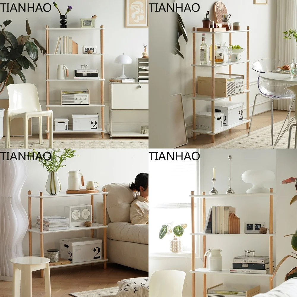Nordic Minimalist Living Room Plant Display Shelf Storage Rack Multi Tier Solid Wood Floor Standing Bookcase