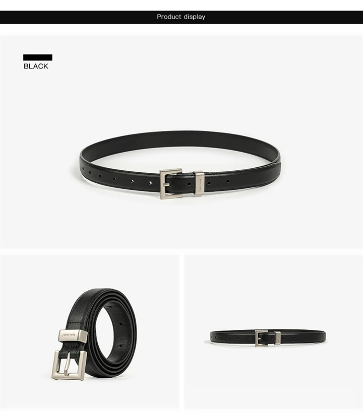 BEAUTODAY Casual Belts Women Cow Split Solid Color Square Buckle Ladies Modern Style Jeans Dress Accessories Waistband 91099