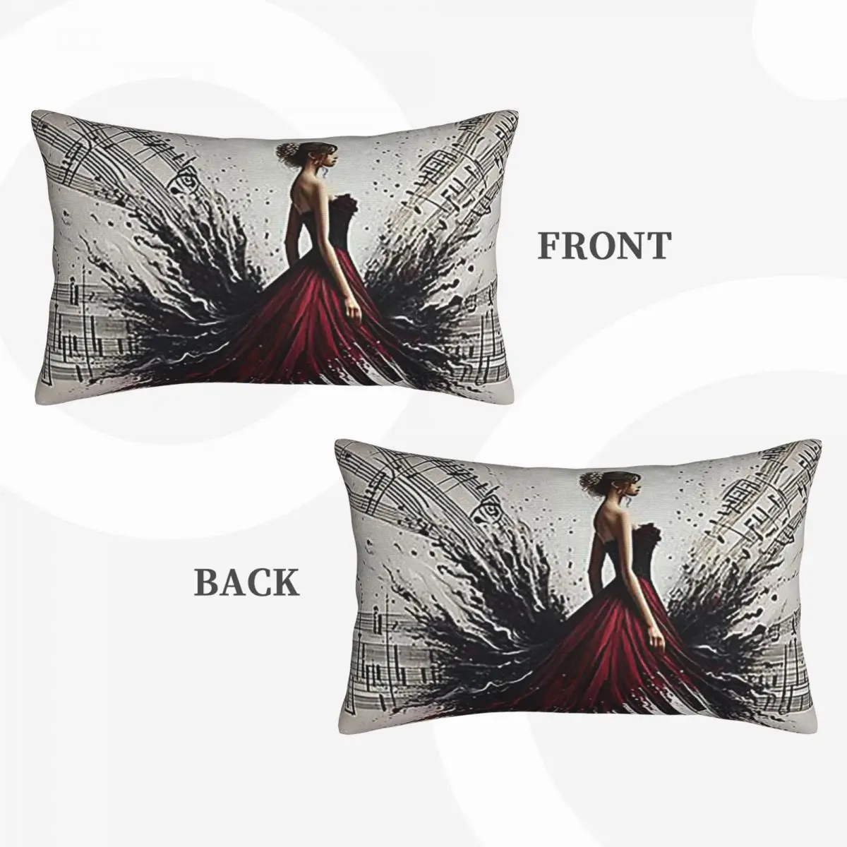 Beautiful Lady Piano Musical Notes, Wavy Dress Rectangle Pillowcase Cushion Cover Decor Bedroom Bed Home Comfort Throw Pillow