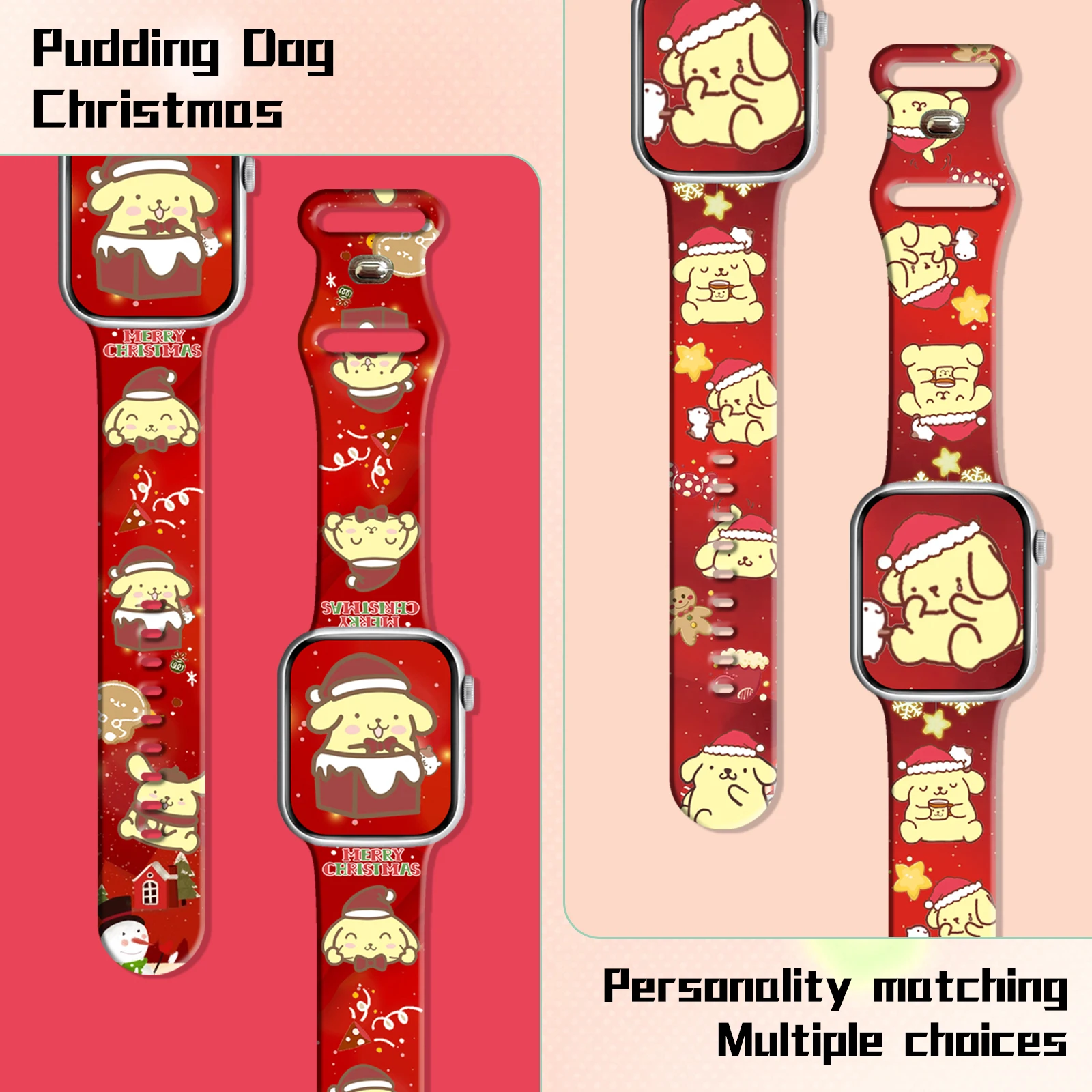 MINISO Weihnachten Pudding Hund bedrucktes Uhrenarmband für Apple Watch 11 10 9, Silikonband, austauschbares Armband für iWatch 45 mm 44 mm