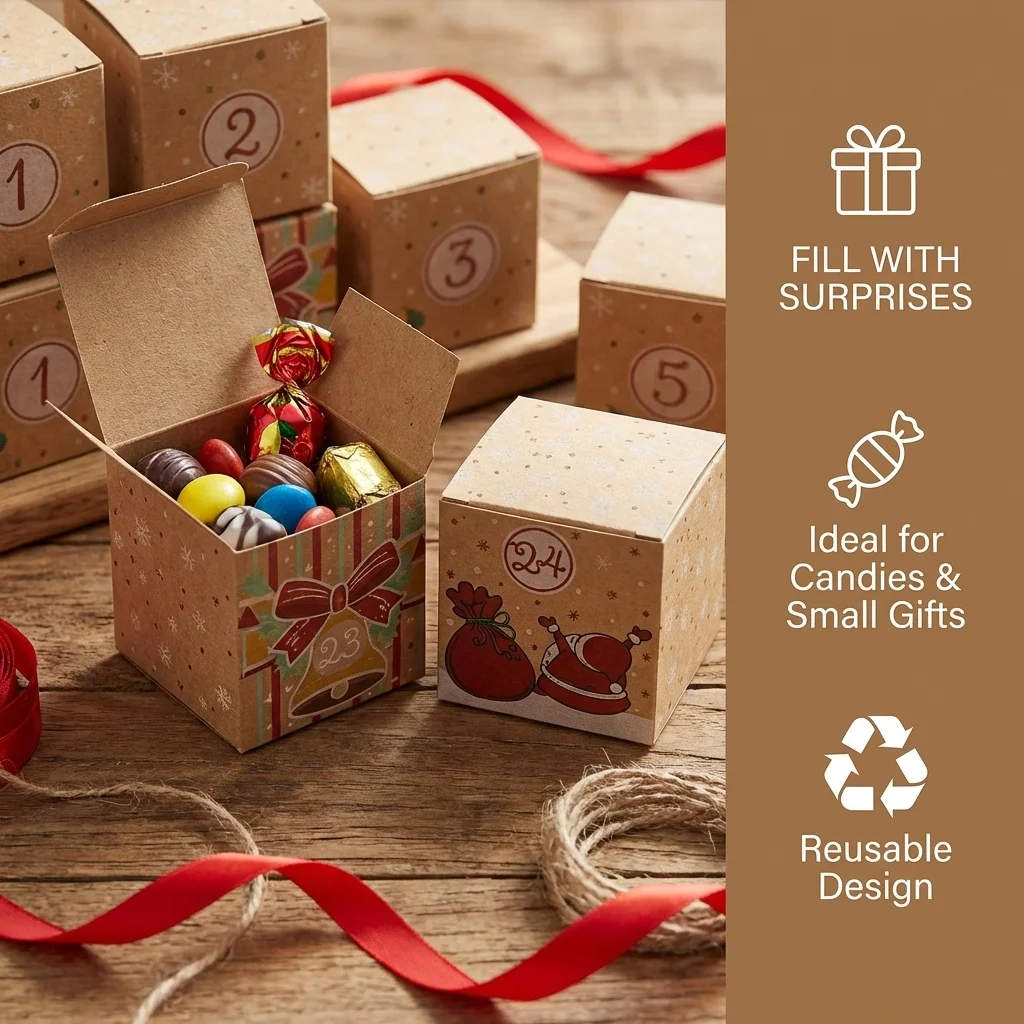 24-Tage-Adventskalender-Geschenkbox aus Papier, befüllbare Adventskalender-Süßigkeitenbox für Weihnachtsfeier-Zubehör – Detail 1