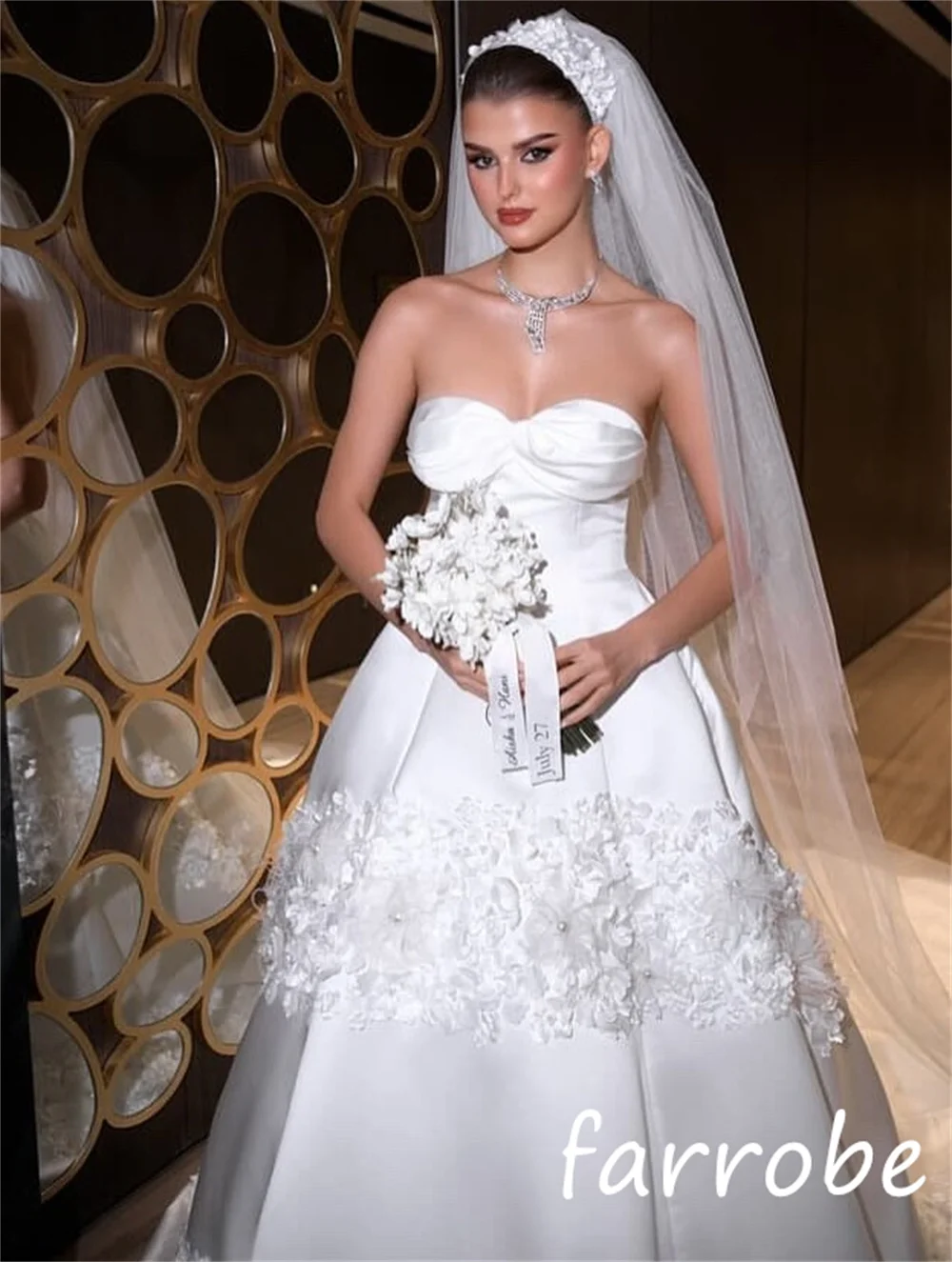 Customized High Quality Charmeuse Flower Pleat A-line Strapless Long Dresses Bespoke Occasion Classic