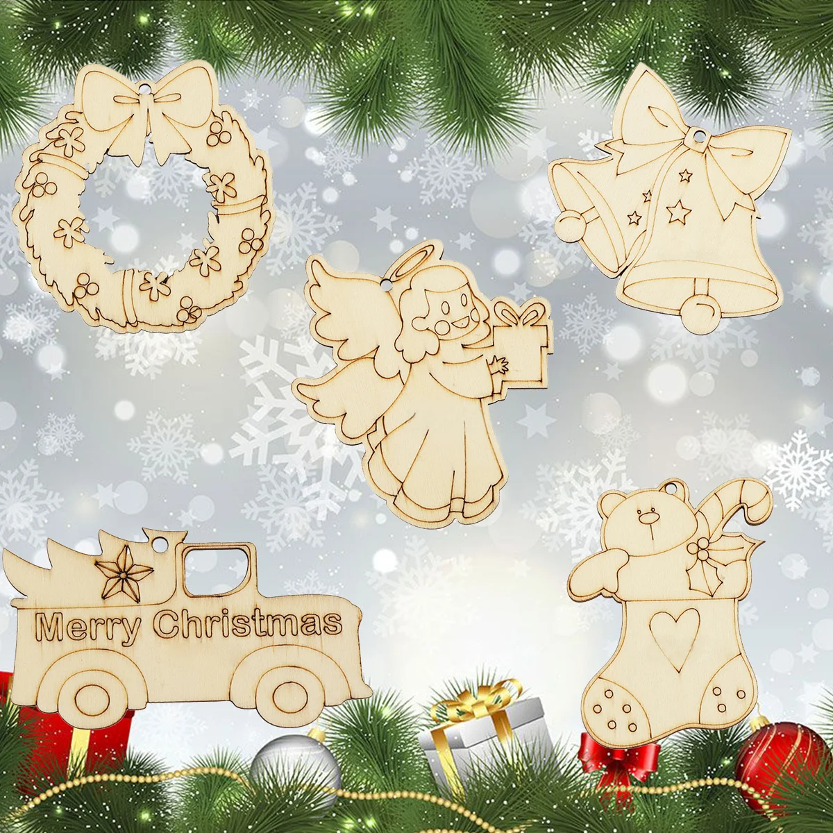 لوحة خشبية تصنعها بنفسك للكريسماس ، دلاية من خشب الأيل الملاك ، ديكورات معلقة على شجرة الكريسماس ، مستلزمات هدايا للأطفال ، 10: 10000 #5