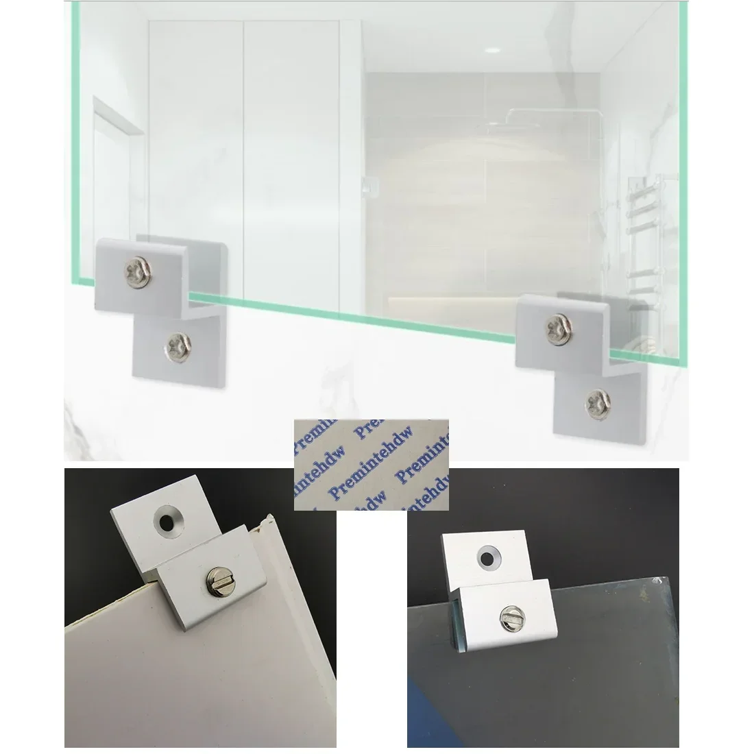 4Pcs Aluminum Alloy Glass Acrylic Mirror Wall Mount Clip Holder Clamp H Shaped Black Silver
