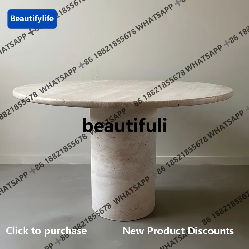 

D183 Круглый обеденный стол из натурального травертина, большой мраморный стол с плоским полом для домашнего ресторана, элитный мраморный стол