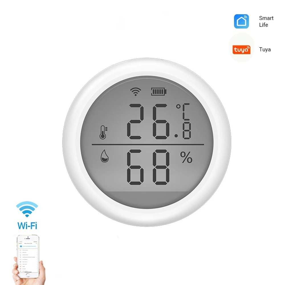 

Tuya Smart WiFi Temperature Humidity Monitor LCD Screen Digital Display Humidity Temperature Sensor Work with Smart Life App