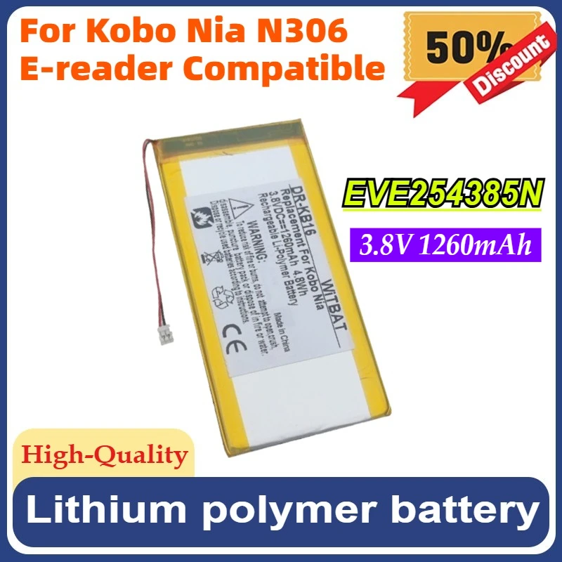 

3.8V 1260mAh Li-Polymer DR-KB16 Battery for Kobo Nia N306 E-reader Compatible EVE254385N 9752017114007986 Rechargeable Batteries