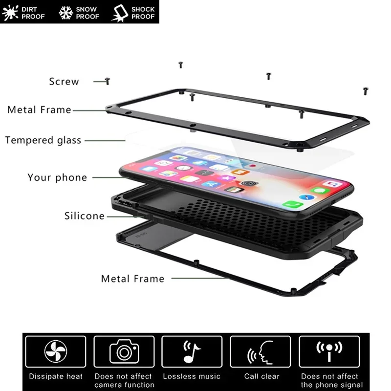 Metal Aluminum Shockproof Case for iPhone 15 14 13 12 11 Pro Max X XR XS Max 6 7 8 Plus SE Heavy Duty Protection Armor Cover