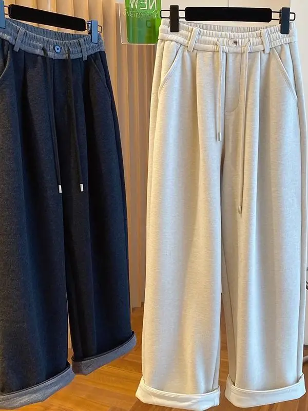 Pantaloni a gamba larga taglie forti Pantaloni casual dritti larghi da donna Pantaloni lunghi fino al pavimento Autunno Inverno Jeans a vita bassa