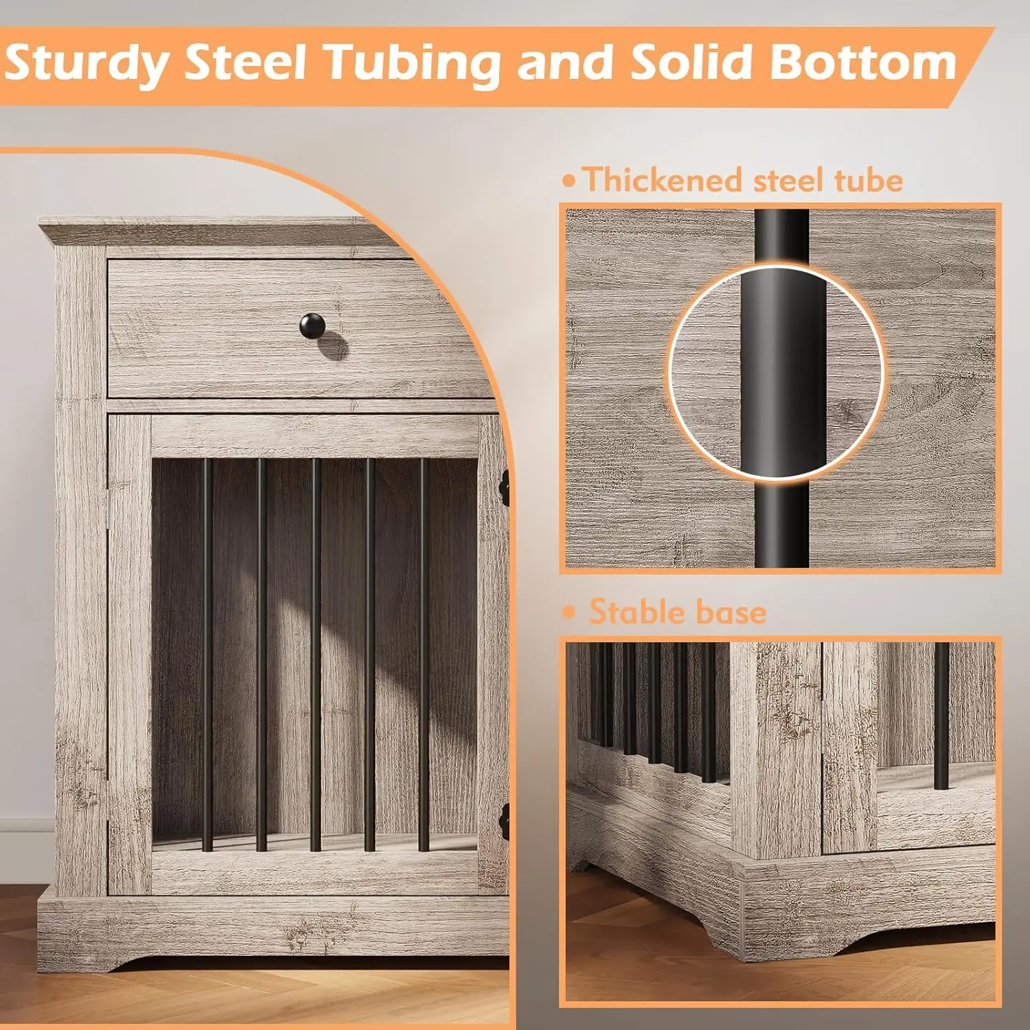 أثاث صندوق الكلاب، أثاث بيت الكلاب الخشبي الداخلي مع درجين للتخزين، أثاث صندوق كلب كبير شديد التحمل مقاس 46 بوصة