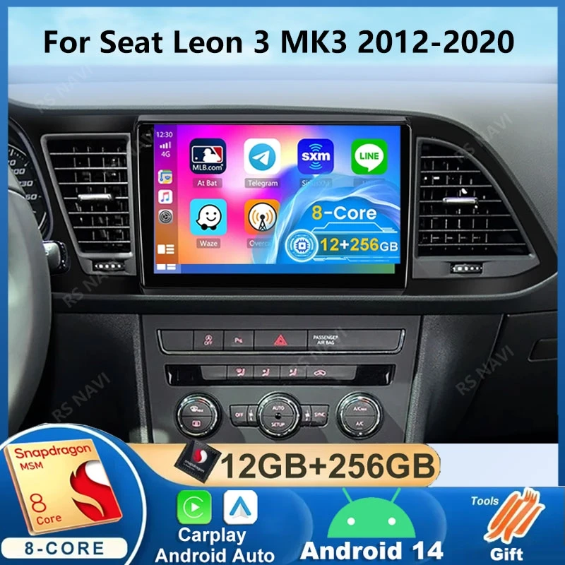 

Car Radio For Seat Leon 3 MK3 MK 3 2012 - 2020 screen PS Navigation 4G WIFI DSP BT Carplay Android 14 Video Player 2 Din No DVD