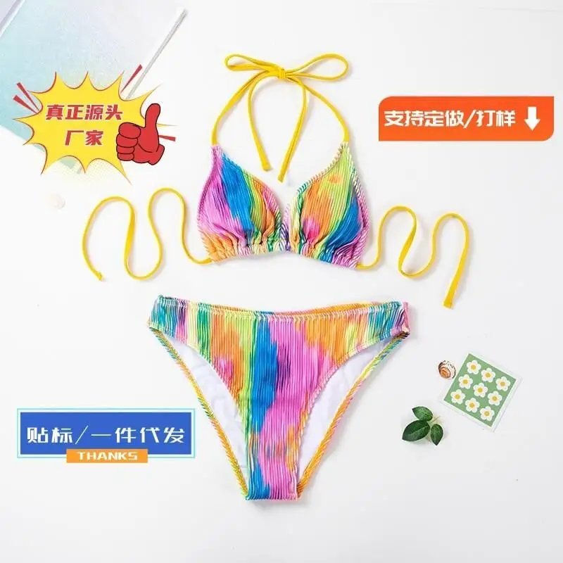 

Сексуальное модное женское нижнее белье: треугольные трусики-бикини с эффектом тай-дай, пляжные, новые, хит продаж, привлекательные, с ремешками, в европейском и американском стиле